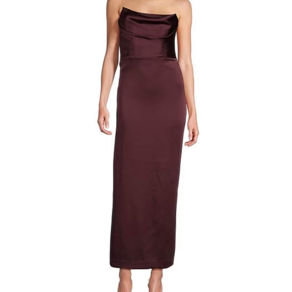 Burgundy silk strapless dress